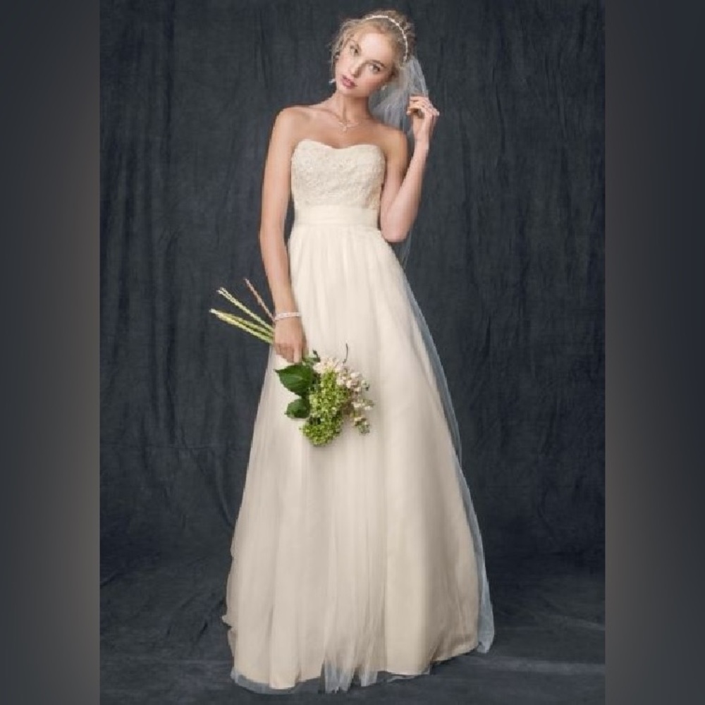 David's Bridal Strapless White Gown